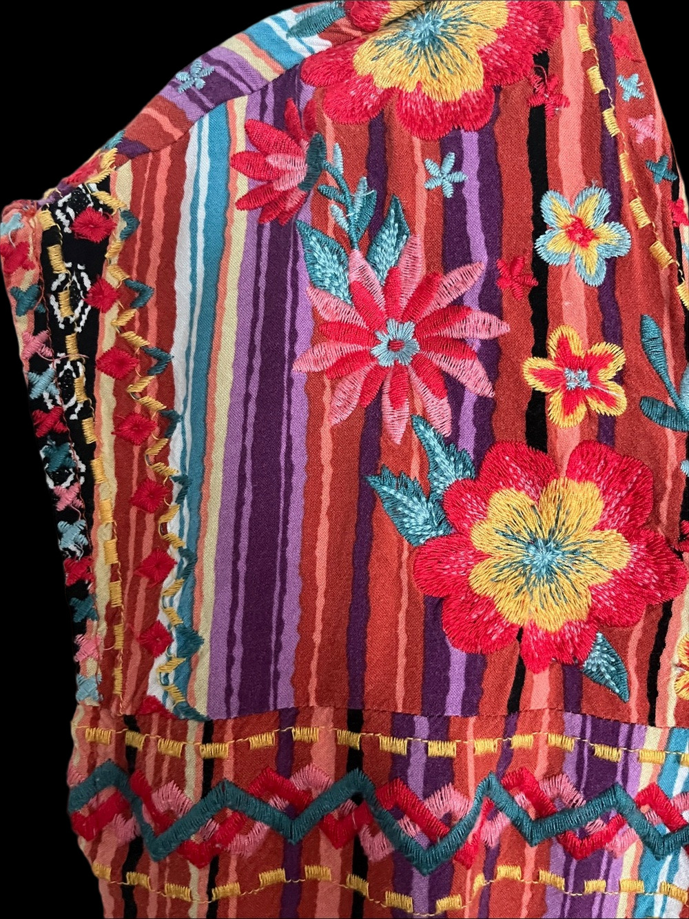 Striped & Embroidered Shift Dress - Picture 3 of 9